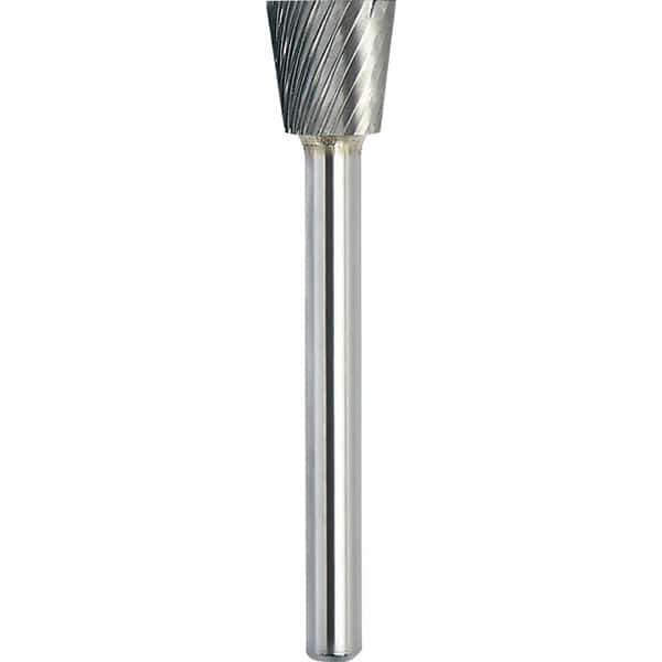 Made in USA - 1/2" Cut Diam, 0.2362" Shank Diam, Inverted Cone Head Single Cut Burr - Carbide, 12.7mm LOC, 57.7mm OAL - Industrial Tool & Supply