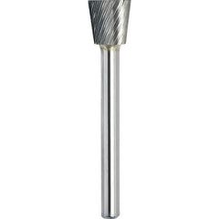 Made in USA - 16mm Cut Diam, 0.2362" Shank Diam, Inverted Cone Head Single Cut Burr - Carbide, 19mm LOC, 64mm OAL - Industrial Tool & Supply