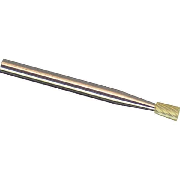 Made in USA - 1/4" Cut Diam, 1/4" Shank Diam, Inverted Cone Head Aluma Cut Burr - Carbide, 5/16" LOC, 2" OAL - Industrial Tool & Supply