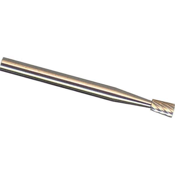 Made in USA - 1/8" Cut Diam, 1/8" Shank Diam, Inverted Cone Head Aluma Cut Burr - Carbide, 3/16" LOC, 1-1/2" OAL - Industrial Tool & Supply