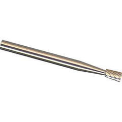 Made in USA - 3mm Cut Diam, 0.1181" Shank Diam, Inverted Cone Head Double Cut Burr - Carbide, 4mm LOC, 38mm OAL - Industrial Tool & Supply