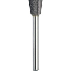 Made in USA - 1/4" Cut Diam, 1/8" Shank Diam, Inverted Cone Head Single Cut Burr - Carbide, 1/4" LOC, 1-3/4" OAL - Industrial Tool & Supply