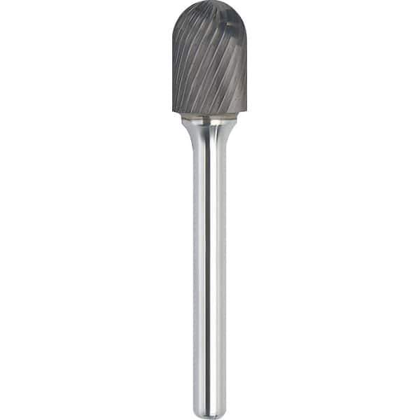 Made in USA - 9.5mm Cut Diam, 0.2362" Shank Diam, Cylinder with Radius Head Single Cut Burr - Carbide, 19mm LOC, 64mm OAL - Industrial Tool & Supply