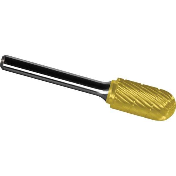 Made in USA - 1" Cut Diam, 1/4" Shank Diam, Cylinder with Radius Head Chipbreaker Cut Burr - Carbide, 1" LOC, 2-3/4" OAL - Industrial Tool & Supply