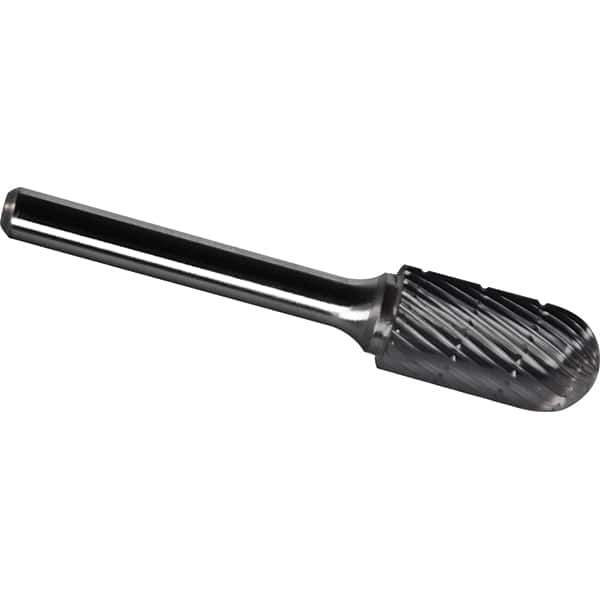 Made in USA - 1" Cut Diam, 1/4" Shank Diam, Cylinder with Radius Head Chipbreaker Cut Burr - Carbide, 1" LOC, 2-3/4" OAL - Industrial Tool & Supply