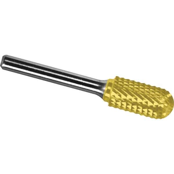Made in USA - 19mm Cut Diam, 0.2362" Shank Diam, Cylinder with Radius Head Diamond Cut Burr - Carbide, 25mm LOC, 70mm OAL - Industrial Tool & Supply