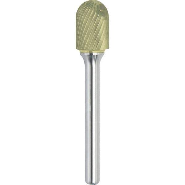Made in USA - 1" Cut Diam, 0.2362" Shank Diam, Cylinder with Radius Head Single Cut Burr - Carbide, 25mm LOC, 69mm OAL - Industrial Tool & Supply