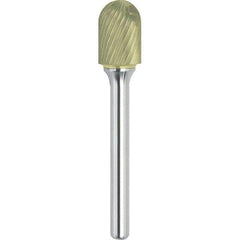 Made in USA - 1" Cut Diam, 0.2362" Shank Diam, Cylinder with Radius Head Single Cut Burr - Carbide, 25mm LOC, 69mm OAL - Industrial Tool & Supply