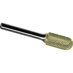 Made in USA - 5/16" Cut Diam, 1/4" Shank Diam, Cylinder with Radius Head Chipbreaker Cut Burr - Carbide, 1" LOC, 2-3/4" OAL - Industrial Tool & Supply