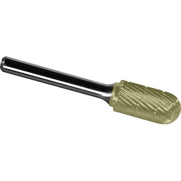Made in USA - 1" Cut Diam, 1/4" Shank Diam, Cylinder with Radius Head Chipbreaker Cut Burr - Carbide, 1" LOC, 2-3/4" OAL - Industrial Tool & Supply