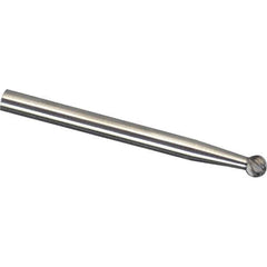 Made in USA - 3/32" Cut Diam, 1/8" Shank Diam, Ball Head Single Cut Burr - Carbide, 3/32" LOC, 3" OAL - Industrial Tool & Supply