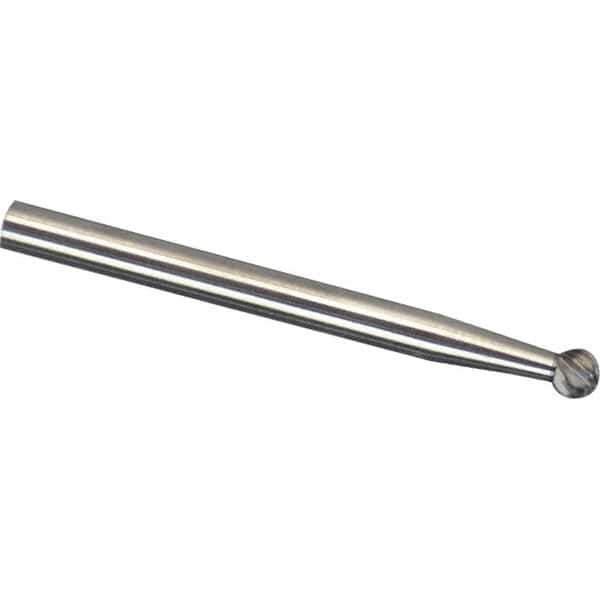 Made in USA - 1/4" Cut Diam, 1/4" Shank Diam, Ball Head Aluma Cut Burr - Carbide, 7/32" LOC, 2" OAL - Industrial Tool & Supply