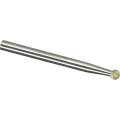 Made in USA - 3/32" Cut Diam, 1/8" Shank Diam, Ball Head Double Cut Burr - Carbide, 3/32" LOC, 3" OAL - Industrial Tool & Supply