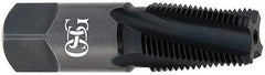 OSG - 1/8-27 NPT, 15° Helix, 4 Flutes, Bottoming Chamfer, Oxide Finish, High Speed Steel, Spiral Flute Pipe Tap - 5/16" Shank Diam, 3/4" Thread Length, 0.2344" Projection, 0.234" Square Size, Series S125 - Exact Industrial Supply