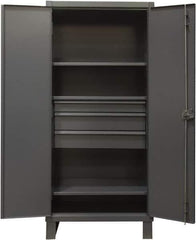Durham - 3 Shelf Locking Storage Cabinet - Steel, 36" Wide x 24" Deep x 78" High, Gray - Industrial Tool & Supply