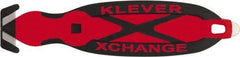 Klever Innovations - Recessed/Hook Blade Box Cutter - 5-3/4" Carbon Steel Blade, Red Plastic Handle, 2 Blades Included - Industrial Tool & Supply