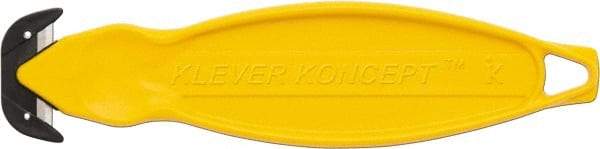 Klever Innovations - Recessed/Hook Blade Box Cutter - 6-1/4" Carbon Steel Blade, Yellow Plastic Handle, 2 Blades Included - Industrial Tool & Supply