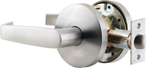 Falcon - Passage Lever Lockset for 1-3/8 to 1-7/8" Thick Doors - 2-3/4" Back Set, Stainless Steel, Satin Chrome Finish - Industrial Tool & Supply