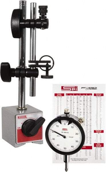 SPI - 0.001" Graduation, Dial Indicator & Base Kit - 2-1/4" Base Length x 2" Base Width x 2-1/8" Base Height - Industrial Tool & Supply