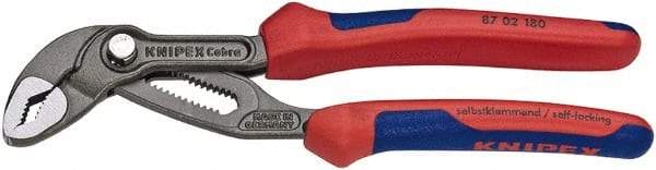 Knipex - 7-1/4" OAL, 1-1/2" Max Capacity, 18 Position Water Pump Tongue & Groove Pliers - V-Jaws, Cushion Grip Handles - Industrial Tool & Supply