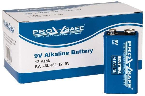 PRO-SAFE - Size 9V, Alkaline, Standard Battery - 9 Volts, Miniature Snap Terminal, 6LR61 - Industrial Tool & Supply