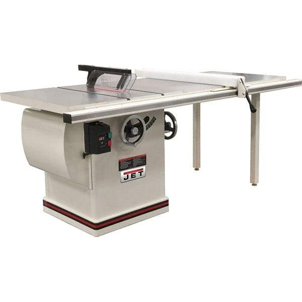 Jet - 12" Blade Diam, 1" Arbor Diam, 1 Phase Table Saw - 5 hp, 86" Wide x 32" Deep x 42" High, 230 Volt, 4" Cutting Depth - Industrial Tool & Supply