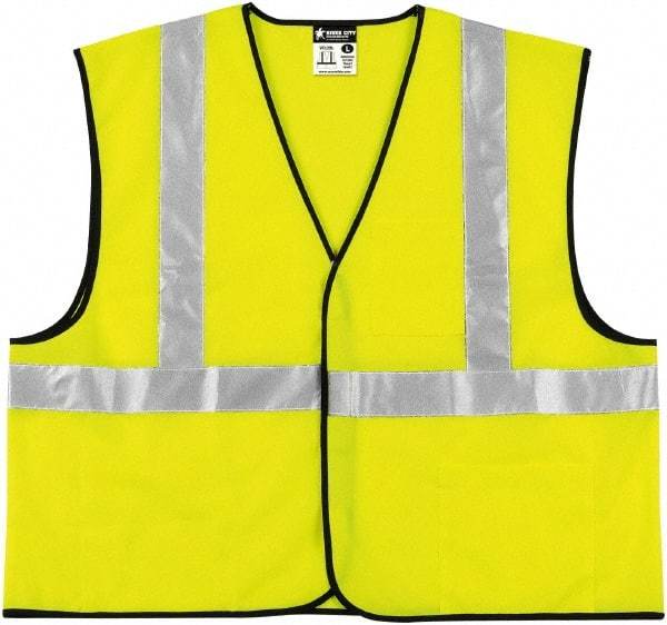 MCR Safety - Size M Flame Resistant/Retardant Lime Solid General Purpose Vest - 24" Chest, ANSI 107-2015, Hook & Loop Closure, 3 Pockets, Polyester - Industrial Tool & Supply