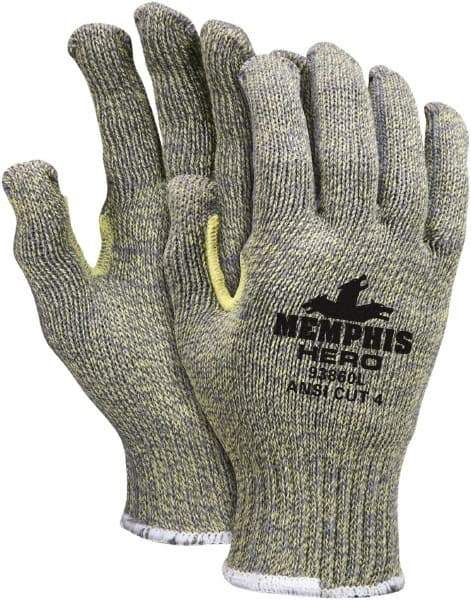 MCR Safety - Size L (9), ANSI Cut Lvl 4, HPPE Fiber/Kevlar/Stainless Steel Cut Resistant Gloves - 9.5" Long, Slip-On Cuff, Yellow/Green, Paired - Industrial Tool & Supply