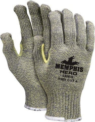 MCR Safety - Size L (9), ANSI Cut Lvl 4, HPPE Fiber/Kevlar/Stainless Steel Cut Resistant Gloves - 9.5" Long, Slip-On Cuff, Yellow/Green, Paired - Industrial Tool & Supply
