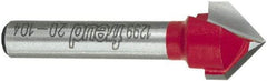 Freud - 1/2" Cut Diam, 7/16" Length of Cut, 0 Flute V-Groove Edge Profile Router Bit - Carbide-Tipped, 1/4" Shank Diam, 1-3/4" OAL, Proprietary Coating - Industrial Tool & Supply