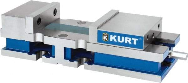 Kurt - 8" Jaw Width, 10-1/4" Jaw Opening Capacity, Horizontal Stationary Machine Vise - Manual Operation, 1 Station, 24" Long x 6" High x 1" Deep, 6" Jaw Height, 100 Lb Max Clamp Force, Ductile Iron - Industrial Tool & Supply