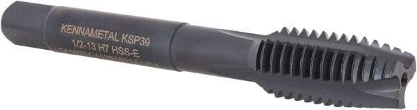 Kennametal - 1/2-13, 3 Flute, Oxide Finish, Vanadium High Speed Steel Spiral Point Tap - Plug Chamfer, Right Hand Thread, 3-3/8" OAL, 23.9mm Thread Length, 9.32mm Shank Diam, Series GOtap - Exact Industrial Supply