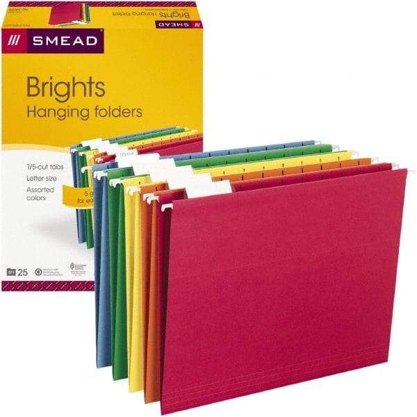 SMEAD - 8-1/2 x 11", Letter Size, Assorted Colors, Hanging File Folder - 11 Point Stock, 1/5 Tab Cut Location - Industrial Tool & Supply