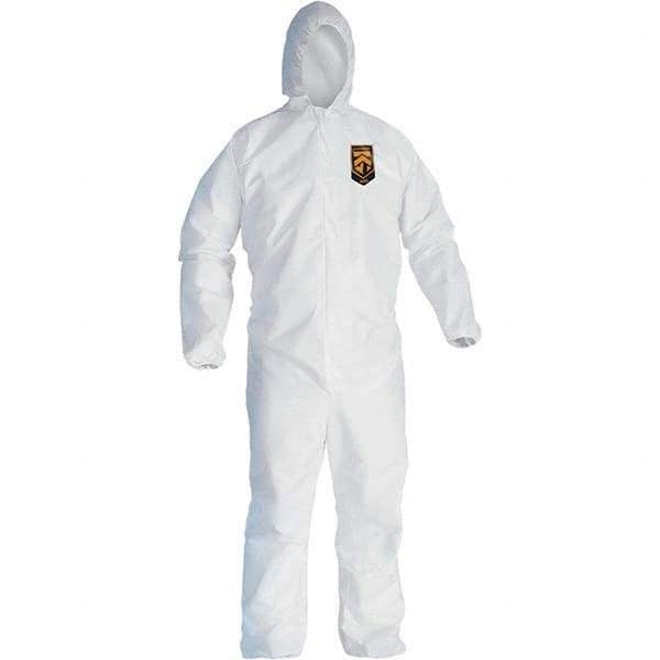 KleenGuard - Size XL Film Laminate General Purpose Coveralls - White, Zipper Closure, Elastic Cuffs, Elastic Ankles, Serged Seams - Industrial Tool & Supply
