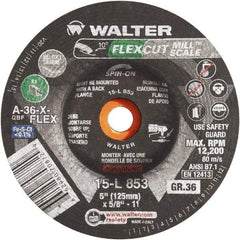 WALTER Surface Technologies - 36 Grit, 7" Wheel Diam, 3/16" Wheel Thickness, 7/8" Arbor Hole, Type 29 Depressed Center Wheel - Aluminum Oxide, 8,600 Max RPM - Industrial Tool & Supply