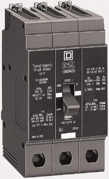 Square D - 50 Amp, 480Y/277 V, 3 Pole, Bolt On Miniature Circuit Breaker - 18 kA Breaking Capacity, 12, 14 AWG - Industrial Tool & Supply