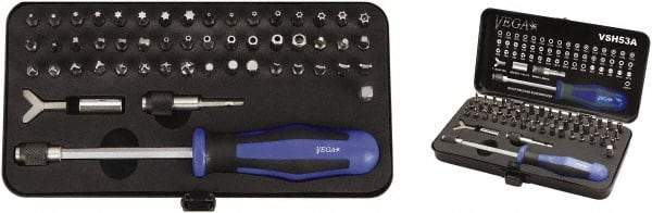 VEGA Industries - 53 Piece, 1/4" Drive Screwdriver Bit Set - #1 to #3 Phillips, Tamperproof 7/64 to 5/16" Hex, T8 to T40 Torx, #1 to #3 Square Recess - Industrial Tool & Supply