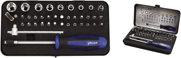 VEGA Industries - 39 Piece, 1/4" Drive Screwdriver Bit Set - #1 to #3 Phillips, 5/64 to 1/4" Hex, T10 to T40 Torx, #1 to #3 Square Recess - Industrial Tool & Supply