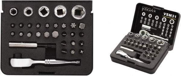VEGA Industries - 31 Piece, 1/4" Drive Screwdriver Bit Set - #1 to #3 Phillips, 9/64 to 5/16" Hex, T8 to T40 Torx, #1 to #3 Square Recess - Industrial Tool & Supply