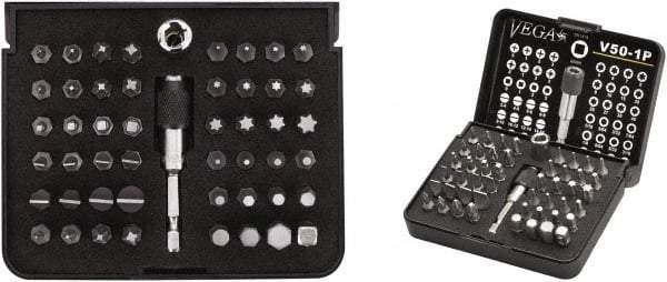 VEGA Industries - 50 Piece, 1/4" Drive Screwdriver Bit Set - #0 to #3 Phillips, 1/16 to 5/16" Hex, T5 to T40 Torx - Industrial Tool & Supply