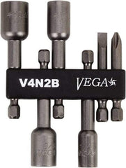 VEGA Industries - 6 Piece, Phillips, Slotted, Magnetic Nutsetters Handle, Screwdriver Bit Set - 1/4" Hex Drive - Industrial Tool & Supply