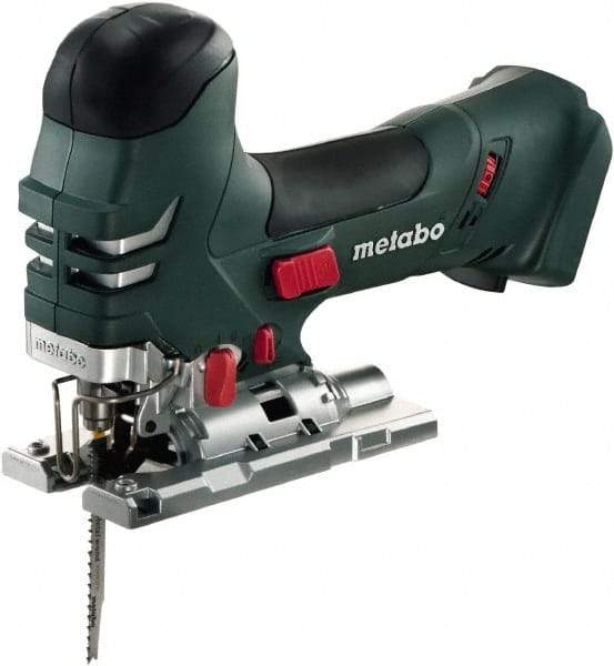 Metabo - 18 Volt, 3,000 SPM, 5-1/4" Stroke Length, Lithium-Ion Cordless Jigsaw - 45° Cutting Angle, Series M18 - Industrial Tool & Supply