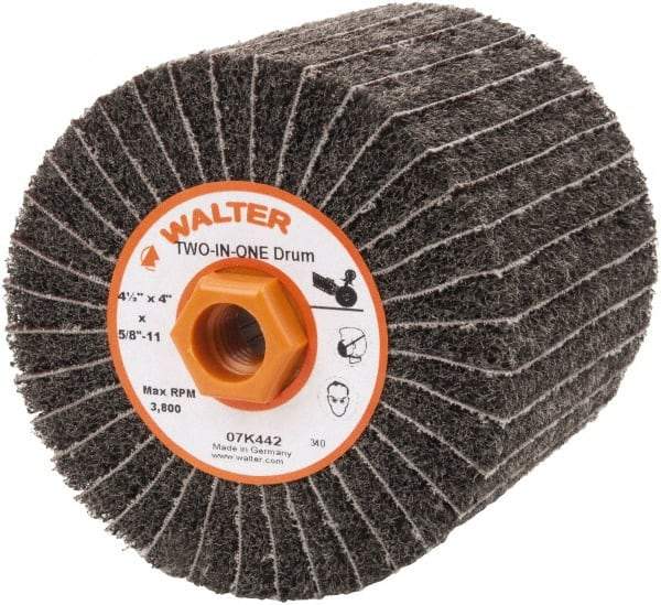 WALTER Surface Technologies - 4-1/2" Diam, 80 Grit Aluminum Oxide Unmounted Flap Wheel - 5/8" Hole, 5/8-11 Thread, 4" Wide, Nonwoven & Coated, Fine Grade, 3,800 Max RPM - Industrial Tool & Supply