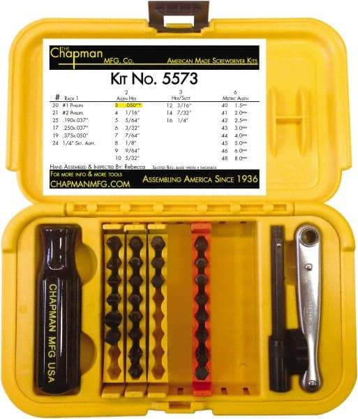 Chapman - 29 Piece, 1/4" Drive Screwdriver Bit Set - #1 & #2 Phillips, 0.05 to 1/4" Hex - Industrial Tool & Supply