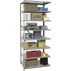 Hallowell - 8 Shelf Add-On Extra Heavy-Duty Open Steel Shelving - 1 Lb Capacity, 36" Wide x 87" High x 12" Deep, Gray - Industrial Tool & Supply