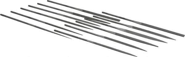 PFERD - 12 Piece Needle Pattern File Set - 6-1/4" Long, 2 Coarseness, Set Includes Flat, Hand, Crossing, Three Square, Square, Round, Half Round, Knife, Barrette, Flat with Round Edges, Crossing Oval - Industrial Tool & Supply