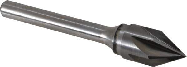 Keo - 1/2" Head Diam, 1/4" Shank Diam, 6 Flute 60° Solid Carbide Countersink - Bright Finish, 2-5/8" OAL, Single End - Industrial Tool & Supply