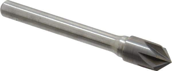 Keo - 3/8" Head Diam, 1/4" Shank Diam, 6 Flute 90° Solid Carbide Countersink - Bright Finish, 2-5/8" OAL, Single End - Industrial Tool & Supply