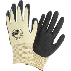 Worldwide Protective Products - Size L, ANSI Cut Lvl 4, Puncture Lvl 2, Abrasion Lvl 3, Cut Resistant Gloves - Palm Coated, Black/Yellow - Industrial Tool & Supply