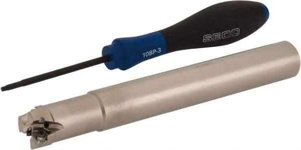 Seco - 3/4" Cut Diam, 0.157" Max Depth of Cut, 3/4" Shank Diam, 5.91" OAL, Indexable Square Shoulder End Mill - XNEX 04.. Inserts, Cylindrical Shank, 90° Lead Angle, Through Coolant, Series Square 6 - Industrial Tool & Supply